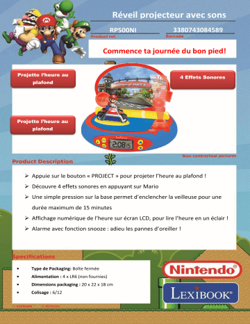 Product information | Lexibook RP500UNI Projecteur Nintendo Mario Kart Réveil Product fiche | Fixfr