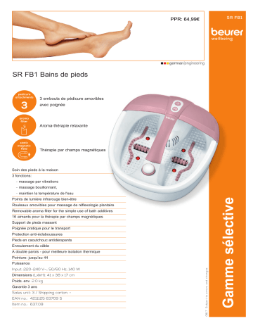Product information | Beurer SR FB1 Footbath Thalasso pieds Manuel utilisateur | Fixfr