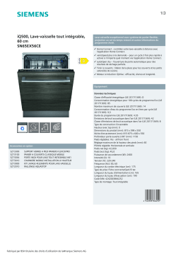Siemens SN65EX56CE IQ500 Lave vaisselle tout intégrable 60 cm Product fiche
