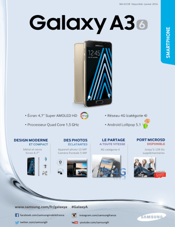 Product information | Samsung Galaxy A3 Gold Ed.2016 Smartphone Product fiche | Fixfr