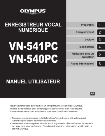Manuel du propriétaire | Olympus VN-540 Dictaphone Owner's Manual | Fixfr