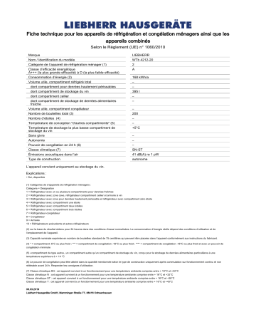 Product information | Liebherr Wtb 4212 Cave à vin de service Product fiche | Fixfr