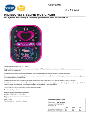 Product information | Vtech Kidisecret Selfie Musique Noir Agenda électronique Product fiche | Fixfr