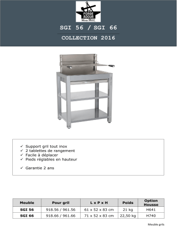 Product information | Forge Adour Inox SGI56 pour Gril 56 Chariot gril Manuel utilisateur | Fixfr