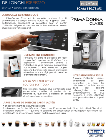 Product information | DeLonghi PrimaDonna Class ECAM550.75.MS Expresso Broyeur Manuel utilisateur | Fixfr