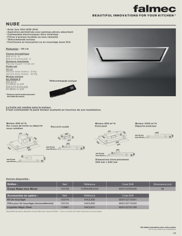 Product information | Falmec CORNUBE3430 Hotte plafond Manuel utilisateur | Fixfr