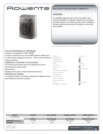 Product information | Rowenta SO6520F2 Chauffage soufflant Product fiche | Fixfr