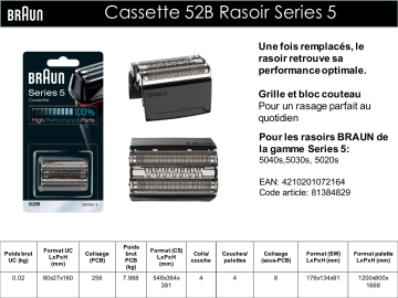 Product information | Braun 52B Série 5(5020/5030/5040) Tête de rasoir Product fiche | Fixfr