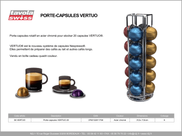 Product information | Tavola Swiss pour capsules Vertuo Porte dosette Product fiche | Fixfr