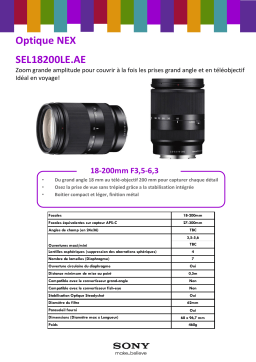 Sony SEL E 18-200mm f3.5-6.3 OSS LE Noir Objectif pour Hybride Product fiche
