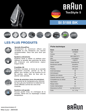 Product information | Braun SI5188BK Fer à repasser Product fiche | Fixfr