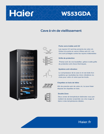 Product information | Haier WS53GDA Cave à vin vieillissement Product fiche | Fixfr