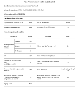 Whirlpool ARG180701 Réfrigérateur 1 porte encastrable Product fiche