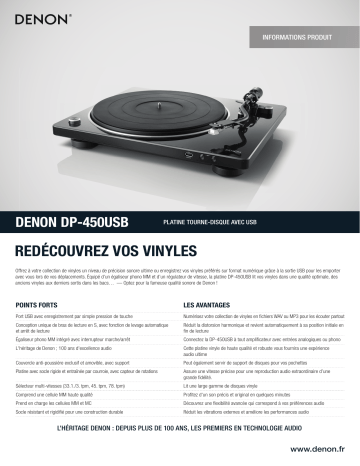 Product information | Denon DP450USB Blanche Platine vinyle Product fiche | Fixfr