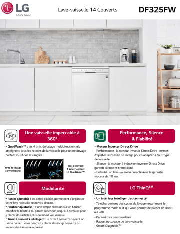 Product information | LG DF325FW Lave vaisselle 60 cm Product fiche | Fixfr