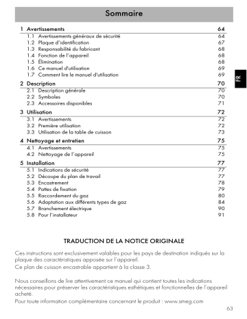 Manuel du propriétaire | Smeg PV331CN Table gaz Owner's Manual | Fixfr