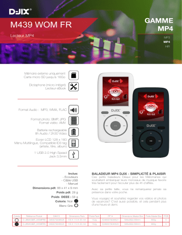 Product information | D-Jix M439 NO FM Noir Lecteur MP4 Product fiche | Fixfr