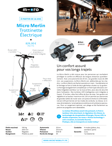 Product information | Micro Mobility Micro Merlin frein tambour Trottinette électrique Product fiche | Fixfr