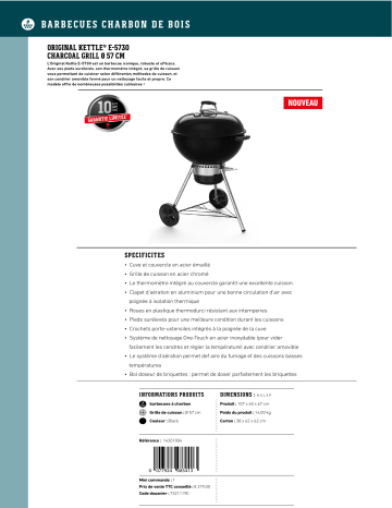 Product information | Weber Original Kettle E-5730 Charcoal Grill 57 Barbecue charbon Product fiche | Fixfr