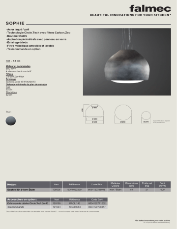 Product information | Falmec SOPHIE2230 Hotte décorative îlot Product fiche | Fixfr