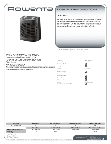 Product information | Rowenta SO2330F2 Chauffage soufflant Product fiche | Fixfr