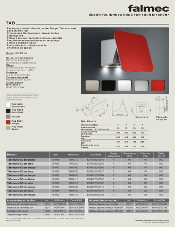 TAB MURAL 60 Blanc | TAB MURAL 60 Inox | Product information | Falmec TAB MURAL 60 Noir Hotte décorative murale Manuel utilisateur | Fixfr