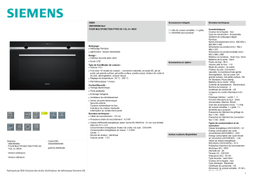 Product information | Siemens VB578D0S0 IQ500 Four encastrable Product fiche | Fixfr