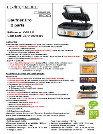Product information | Riviera Et Bar QGF820 Gaufrier pro 2 parts Gaufrier Product fiche | Fixfr