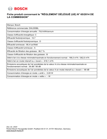 Product information | Bosch DHL555BL SERIE 4 Groupe filtrant Product fiche | Fixfr