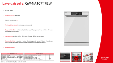 Product information | Sharp QW-NA1CF47EW Lave vaisselle 60 cm Product fiche | Fixfr
