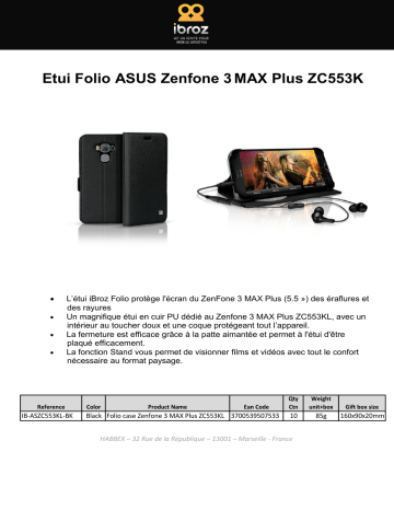 Product information | Ibroz Zenfone 3 Max Plus ZC553KL Etui Product fiche | Fixfr