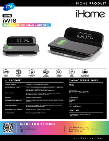 Product information | Ihome IW18 Réveil Product fiche | Fixfr