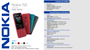Product information | Nokia 150 Noir DS Téléphone portable Product fiche | Fixfr