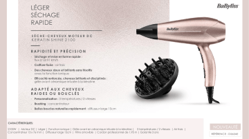 Product information | BaByliss D565AE Keratin Shine 2100 Sèche cheveux Manuel utilisateur | Fixfr