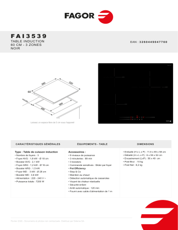 Product information | Fagor FAI3539 Table induction Product fiche | Fixfr