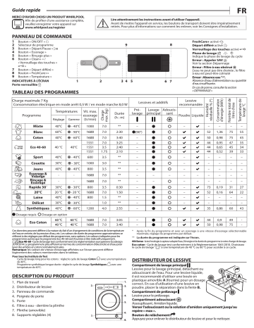 Manuel du propriétaire | Whirlpool FFB7638WEU FreshCare+ Lave linge hublot Owner's Manual | Fixfr