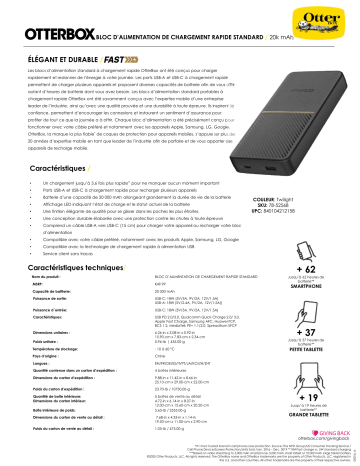 Product information | Otterbox 20 000 MAH USB-A et C Noir Batterie externe Product fiche | Fixfr