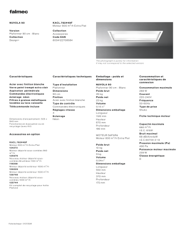 Product information | Falmec CORNUVO3411 Hotte plafond Product fiche | Fixfr