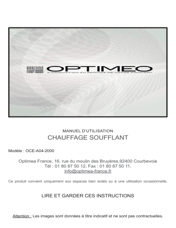 Manuel du propriétaire | Optimea OCE-A04-2000 Chauffage soufflant Owner's Manual | Fixfr