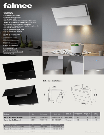 Product information | Falmec VERSO1420 Hotte décorative murale Manuel utilisateur | Fixfr