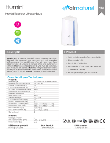 Product information | Air And Me Humini Humidificateur Product fiche | Fixfr