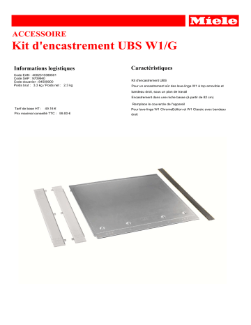 Product information | Miele UBS W1/G Plaque de recouvrement Product fiche | Fixfr