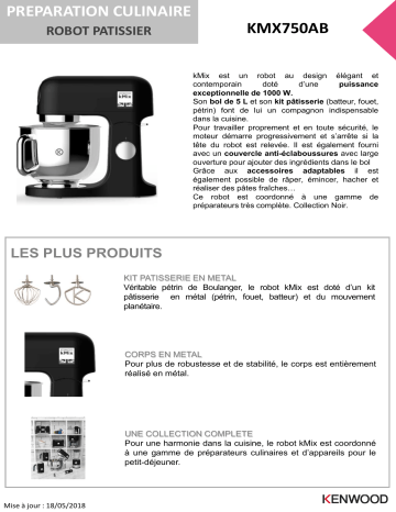 Product information | Kenwood KMX750AB Kmix noir Robot pâtissier Product fiche | Fixfr