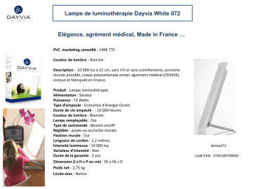 Product information | Dayvia White072 Luminothérapie Product fiche | Fixfr