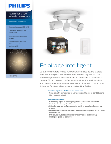 Product information | Philips Hue ADORE Plafonnier spirale 3x5.5W BT Plafonnier Product fiche | Fixfr