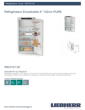Product information | Liebherr IRE4101-20 Réfrigérateur 1 porte encastrable Product fiche | Fixfr