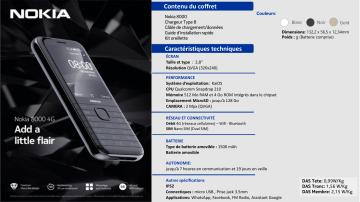 Product information | Nokia 8000 Noir Téléphone portable Product fiche | Fixfr