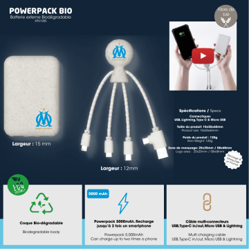 Product information | Xoopar Powerpack bio Blanc + cable OM Batterie externe Product fiche | Fixfr