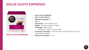 Product information | Nestle DOLCE GUSTO ESPRESSO Capsules Product fiche | Fixfr