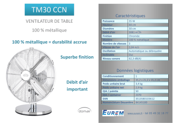 Product information | Domair TM30 CCN Ventilateur Product fiche | Fixfr